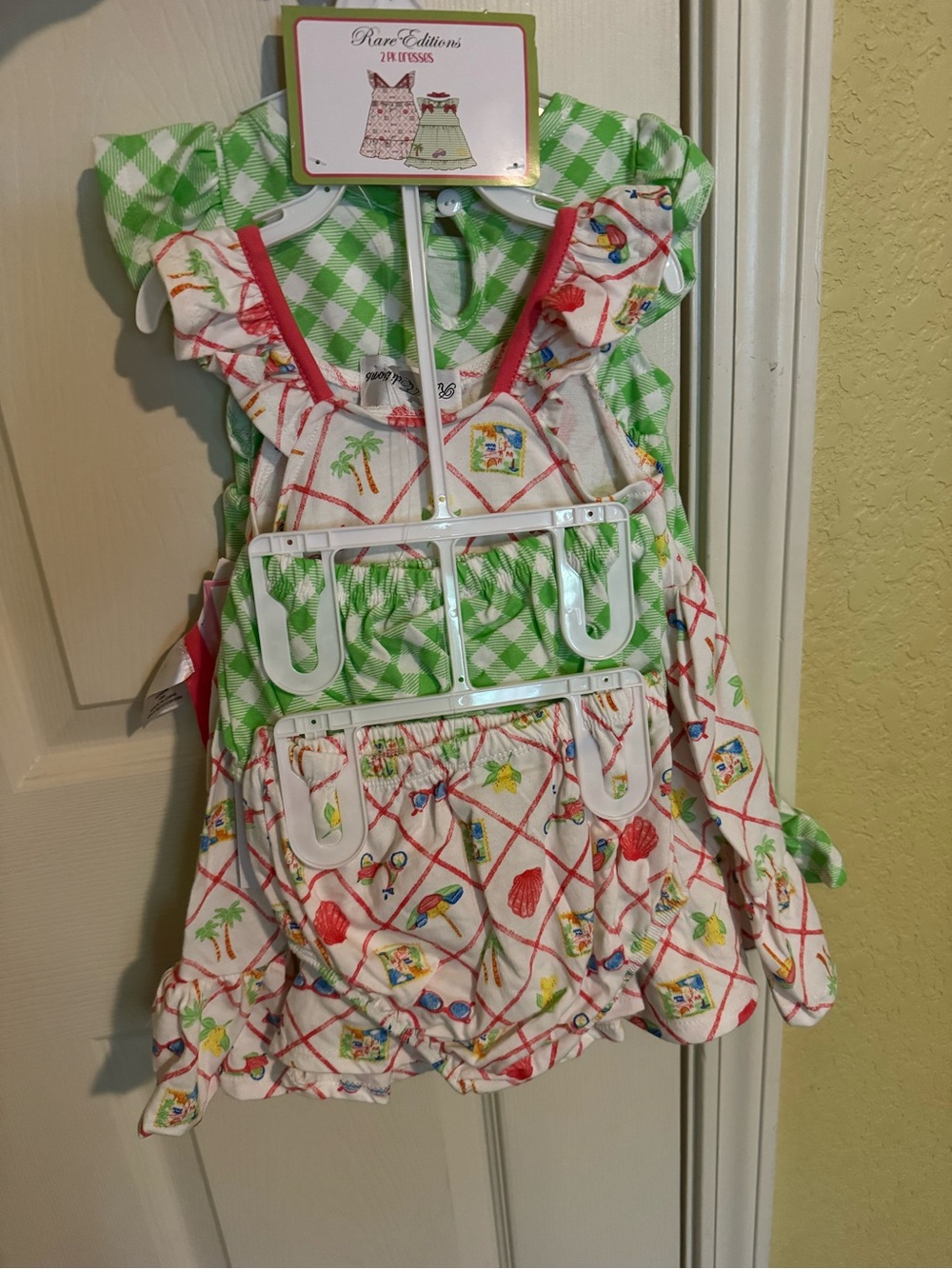 Rare Editions Girls Tropical Print Dress with Green Gingham